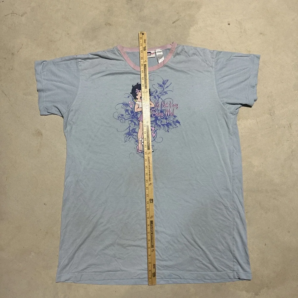 Vintage 2007 Betty Boop Pajama Top Women's SZ XL Blue Short Sleeve Graphic Y2K